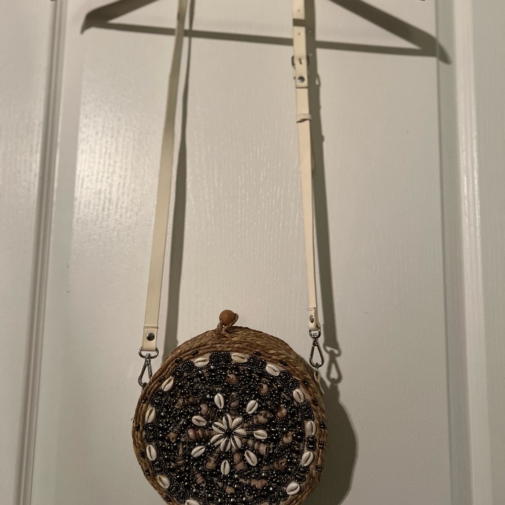 Handcrafted Shell-Embellished Round Bag
